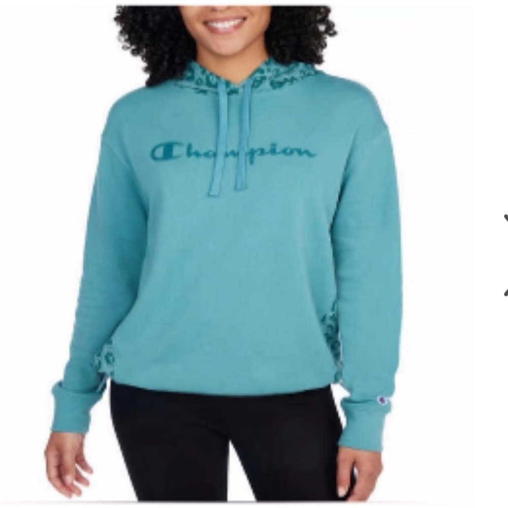 Champion Ladies' Color Block Hoodie Size Large Attached Hood Aqua Tonic toggle - Picture 1 of 16